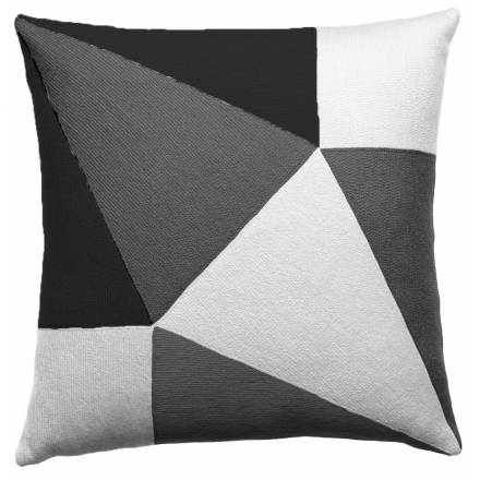 Judy Ross Textiles Hand-Embroidered Chain Stitch Prism Throw Pillow cream/dark grey/charcoal